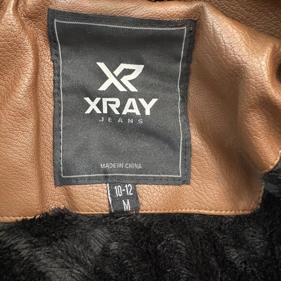 X Ray Brown Faux Leather Jacket With Zipper Pockets & High Collar Women Size M - Picture 7 of 16